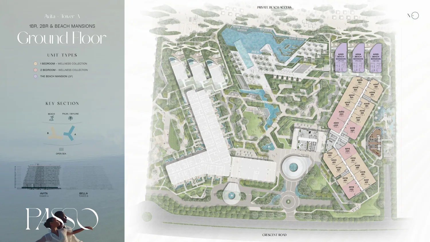 Ground floor plan for Passo By Beyond, showcasing beach mansions and wellness collection residences.