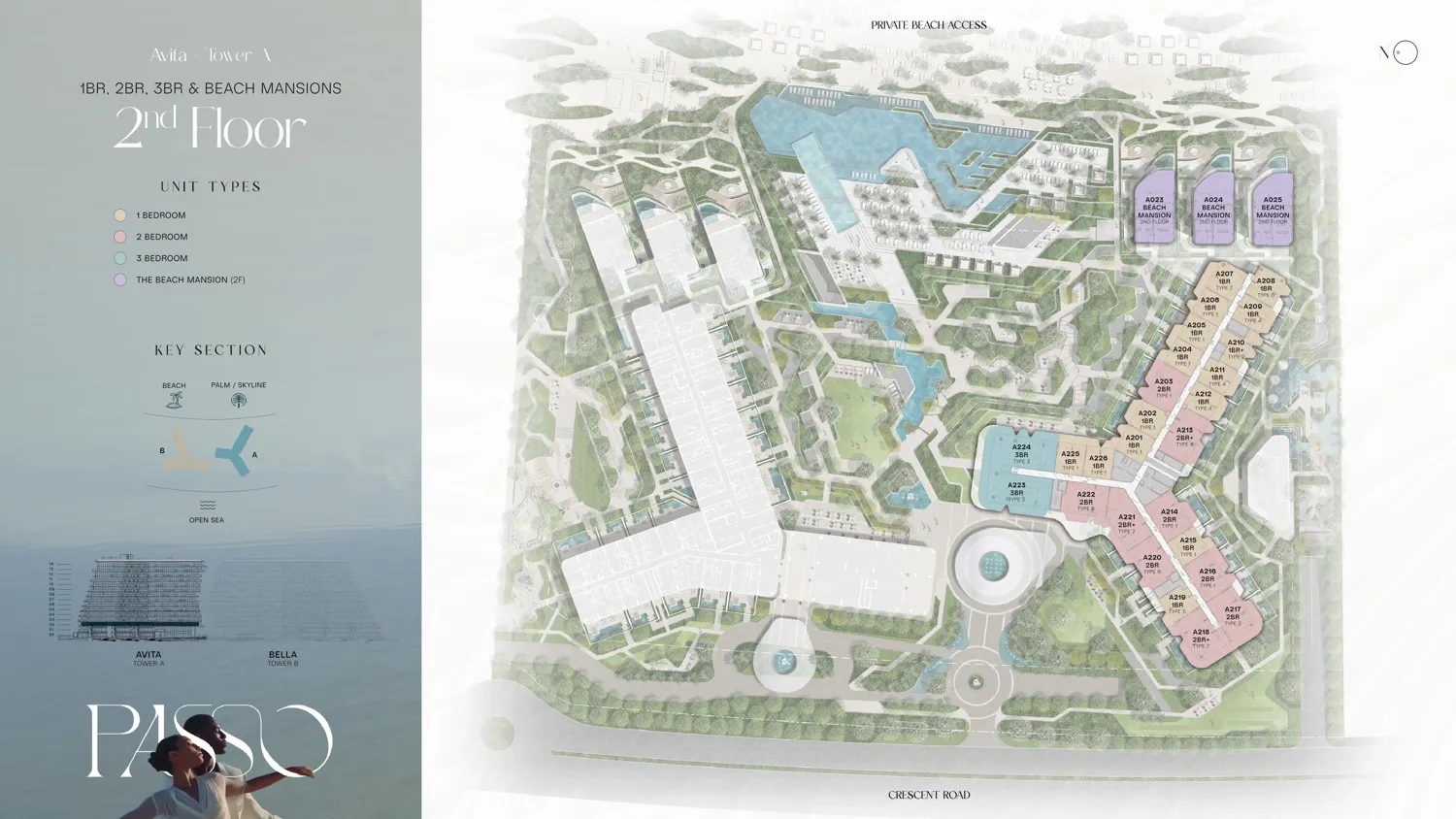 Second floor plan of Passo By Beyond, showing the layout of residential units and beach mansions.
