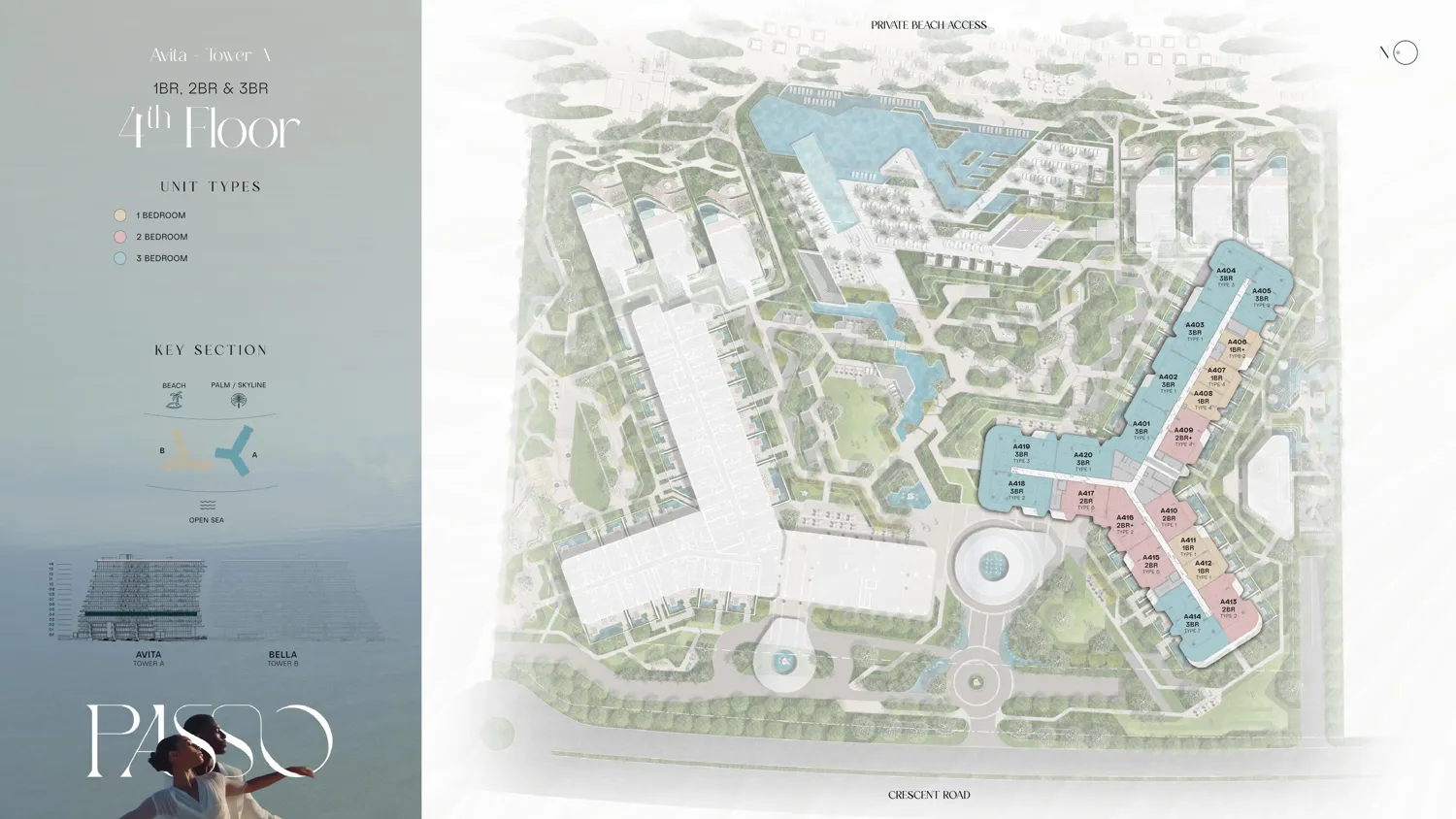 Fourth floor plan of Passo By Beyond, showing the layout of residential apartments.