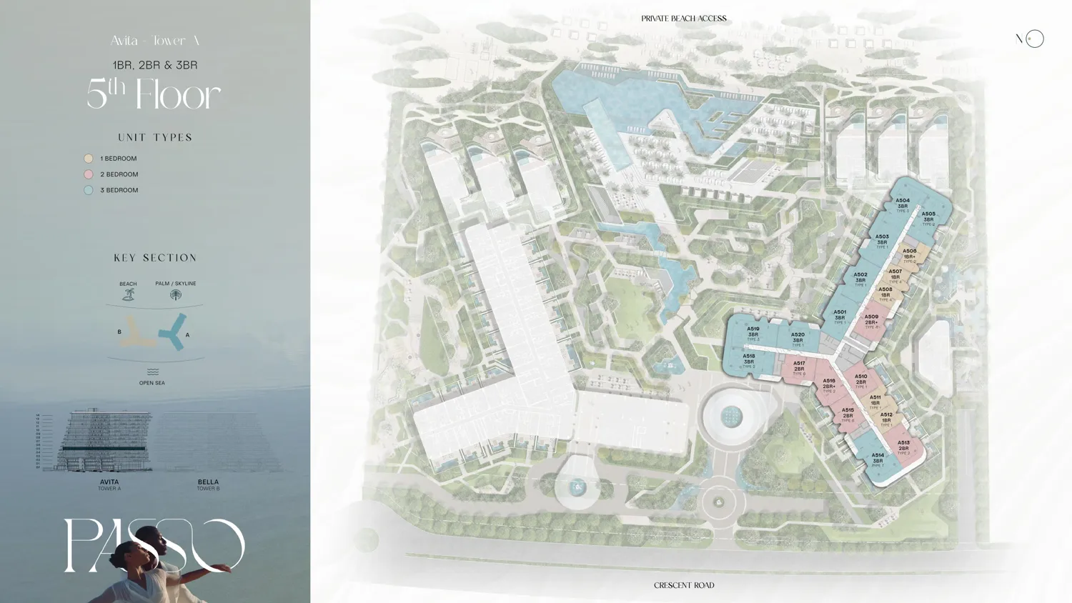 Floor plan of a 5th-floor apartment at Passo By Beyond, Palm Jumeirah.