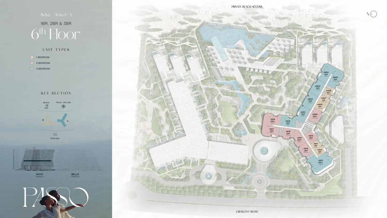 Floor plan of a 6th-floor apartment at Passo By Beyond, Palm Jumeirah.