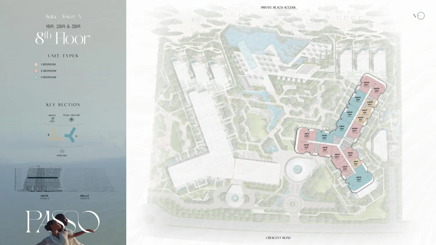 Floor plan of an 8th-floor apartment at Passo By Beyond, Palm Jumeirah.
