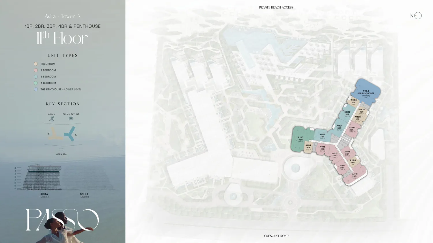 plan of an 11th-floor penthouse at Passo By Beyond, Palm Jumeirah.