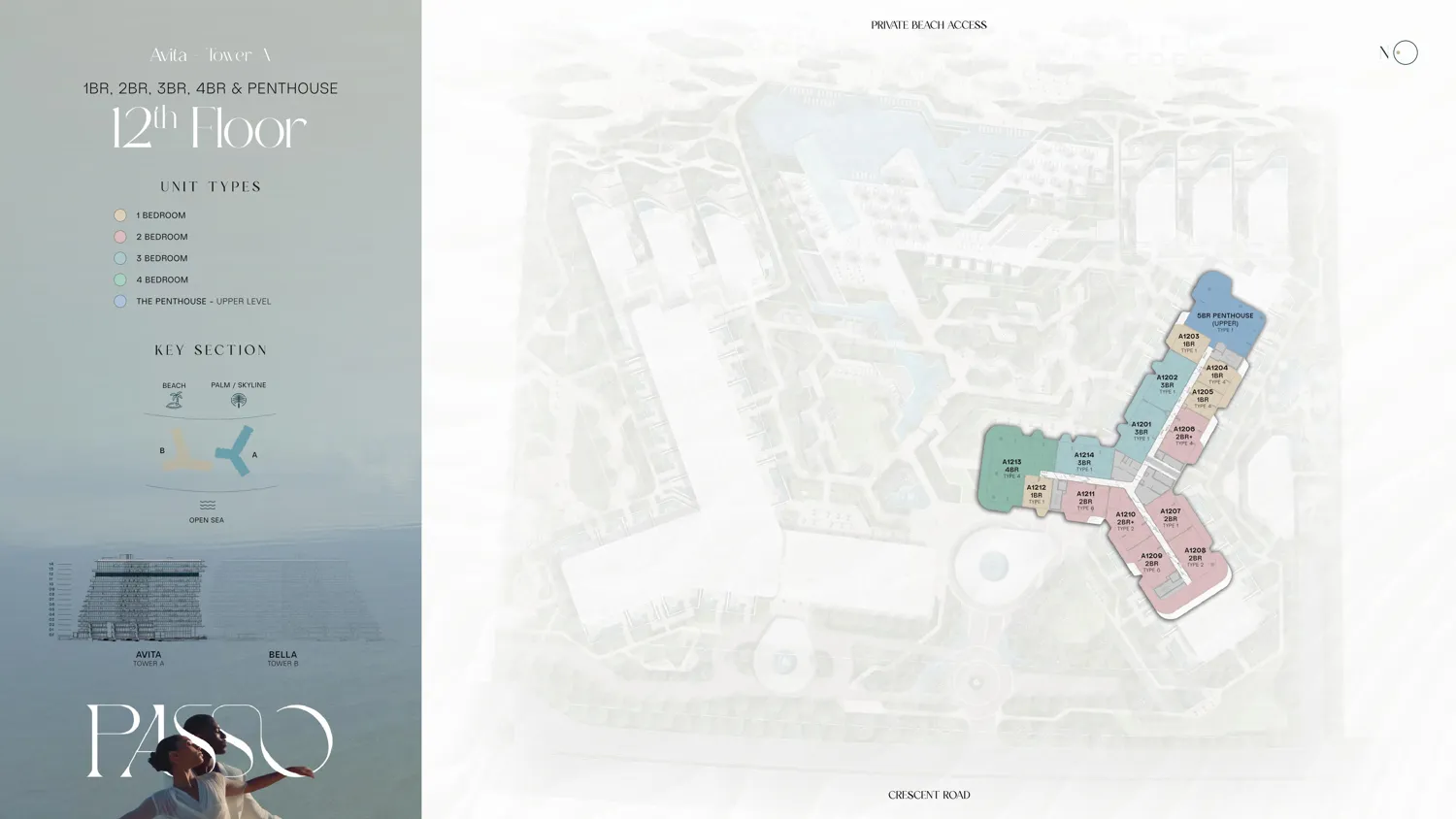 plan of a 12th-floor penthouse at Passo By Beyond, Palm Jumeirah.