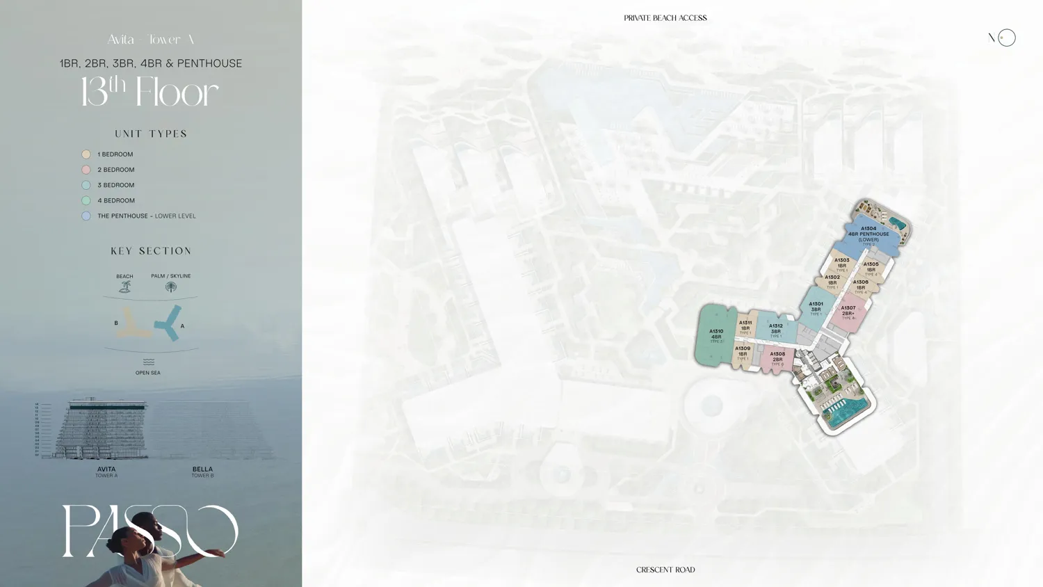 Floor plan of a 13th-floor apartment at Passo By Beyond, Palm Jumeirah.