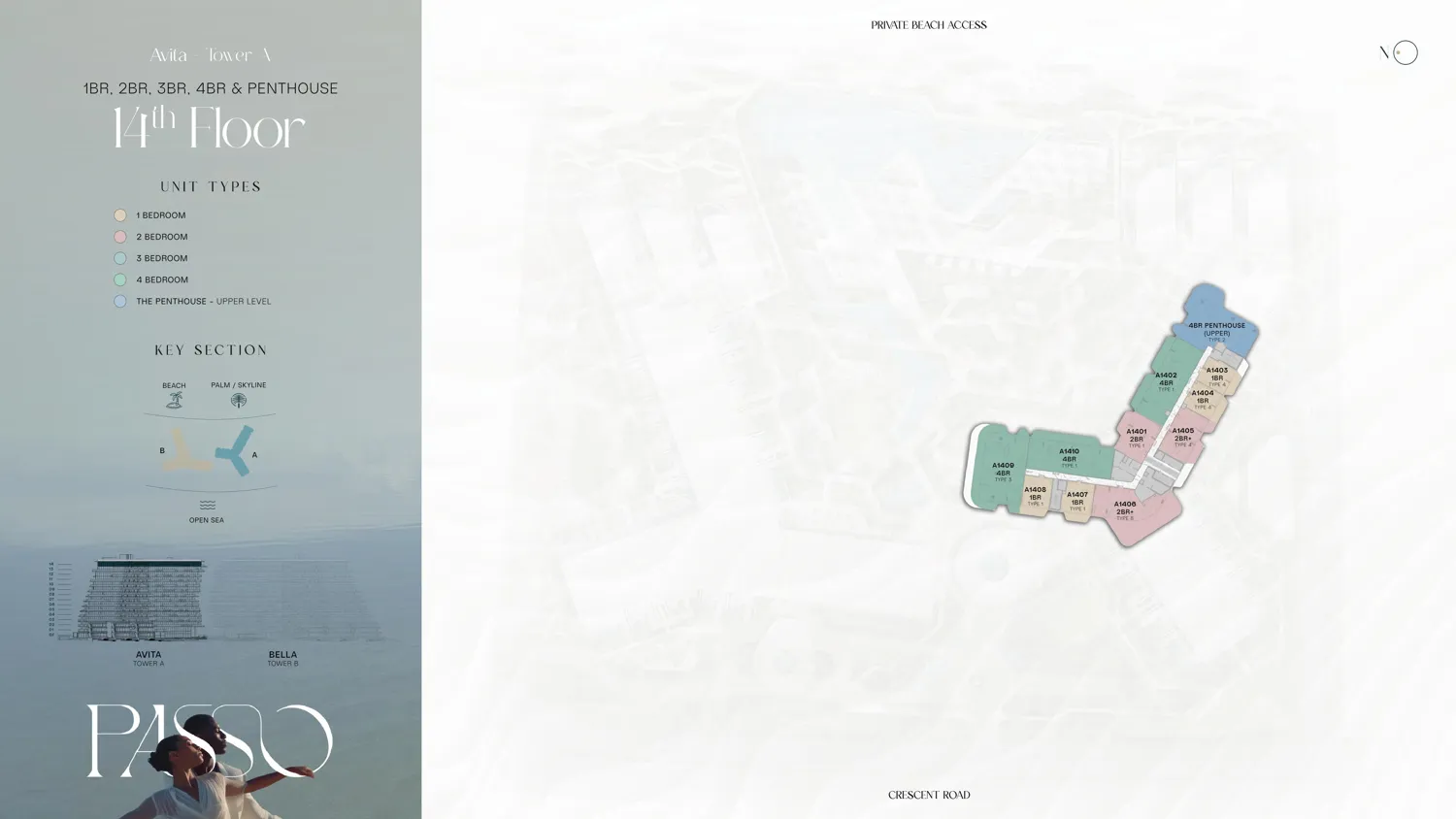 Floor plan of a 14th-floor penthouse at Passo By Beyond, Palm Jumeirah.